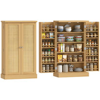 Szafka kuchenna HOMCOM, kredens kuchenny z 2 drzwiami, regulowane półki, witryna z imitacją rattanu, 12 przegródek na przyprawy, kredens do salonu, kuchnia, 60 x 30 x 104 cm