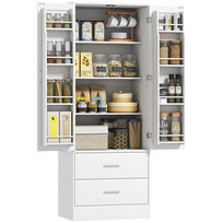 Szafka kuchenna HOMCOM z 2 drzwiami, 8 półkami, 2 szufladami, wysoka szafka z regulowanymi półkami, nowoczesna spiżarnia do salonu, biała, 60 x 40 x 159 cm