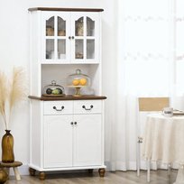 Szafka kuchenna, kredens, 2 szuflady, 2 szafki, klasyczny design, biały + ciemny brąz, 76 x 38 x 182 cm