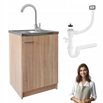 Szafka Kuchenna Sonoma 60 Slim + Zlew Deante + Bateria Wysoka Chrom + Syfon - Defra