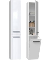 Szafka Łazienka Regał Słupek NEL IV Biały Połysk Z Koszem Topeshop