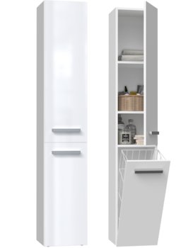 Szafka Łazienka Regał Słupek NEL IV Biały Połysk Z Koszem Topeshop - Topeshop