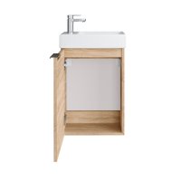 Szafka Łazienkowa Fika Z Umywalką Ceramiczną 40 Cm, Drzwi, Wisząca, Dąb Sonoma