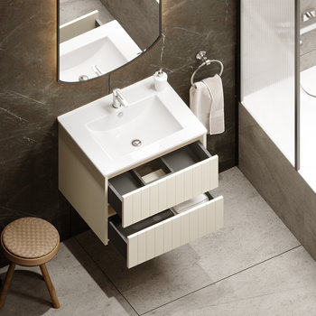 Szafka Łazienkowa Melito Z Umywalką Ceramiczną 60 Cm, Szuflady, Wisząca, Almond Mat - Uptrend