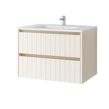 Szafka Łazienkowa Melito Z Umywalką Ceramiczną 70 Cm, Szuflady, Wisząca, Almond Mat - Uptrend