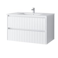 Szafka Łazienkowa Melito Z Umywalką Ceramiczną 80 Cm, Szuflady, Wisząca, Biały Mat