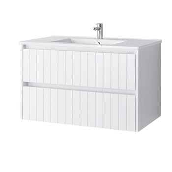 Szafka Łazienkowa Melito Z Umywalką Ceramiczną 80 Cm, Szuflady, Wisząca, Biały Mat - Uptrend