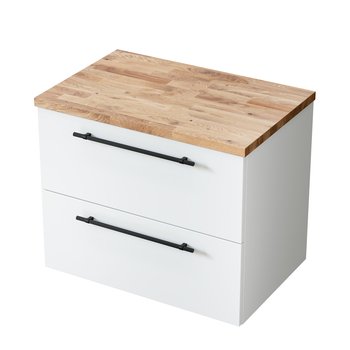 Szafka Łazienkowa Nava Z Blatem Dębowym 70 Cm, Szuflady, Wisząca, Biały Mat, Uchwyt Czarny Mat - Uptrend