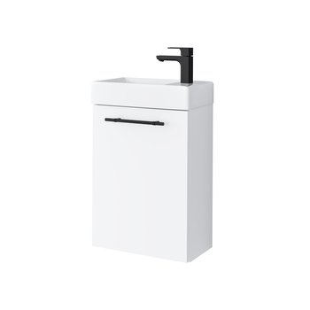Szafka Łazienkowa Nava Z Umywalką Ceramiczną 40 Cm, Drzwi, Wisząca, Biały Mat, Uchwyt Czarny Mat - Uptrend