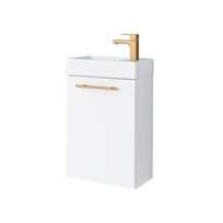 Szafka Łazienkowa Nava Z Umywalką Ceramiczną 40 Cm, Drzwi, Wisząca, Biały Mat, Uchwyt Złoty