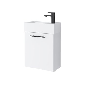 Szafka Łazienkowa Nava Z Umywalką Ceramiczną 50 Cm, Drzwi, Wisząca, Biały Mat, Uchwyt Czarny Mat - Uptrend
