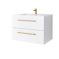 Szafka Łazienkowa Nava Z Umywalką Ceramiczną 70 Cm, Szuflady, Wisząca, Biały Mat, Uchwyt Złoty