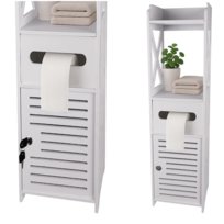 Szafka Łazienkowa Stojąca Z Uchwytem Na Papier Toaletowy, Zamykana Na Klucz, Regał Słupek W Białym Kolorze Ruhhy!