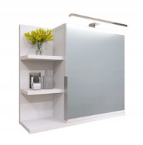 Szafka łazienkowa wisząca z lustrem i oświetleniem LED, półka, biała lewa