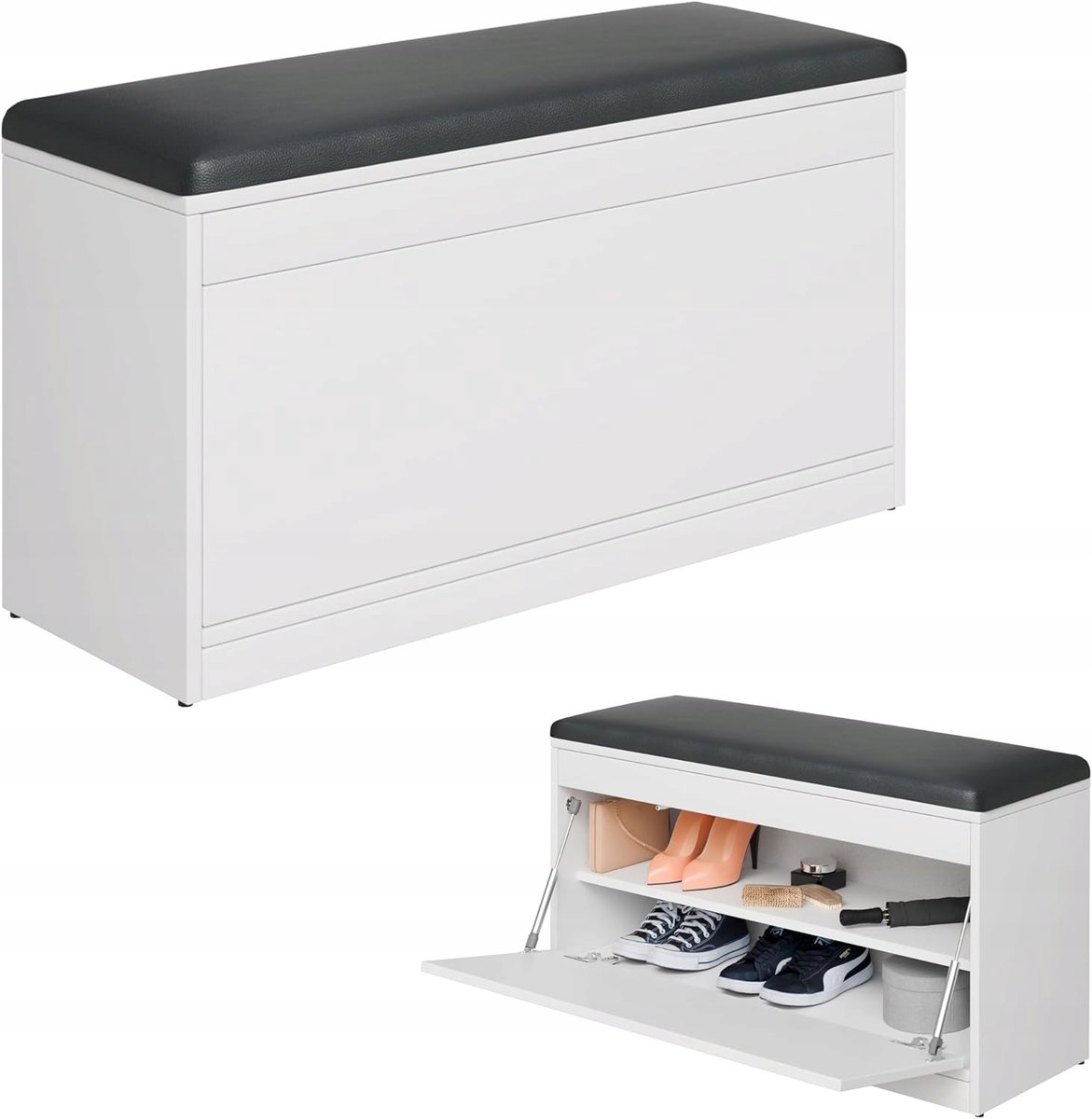 PLATAN ROOM Meuble à chaussures avec assise 100 x 53 x 35 cm - Banc à chaussures rabattable - Blanc chêne doré (blanc avec siège cappuccino) à partir de 159,00 € (juin 2026