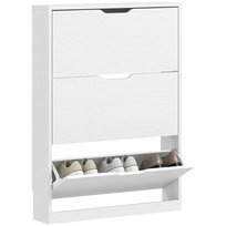 Szafka na buty HOMCOM z 3 drzwiami, półka na buty, przegródka na buty, wąska skrzynia na 9-12 par butów, 80 x 17 x 108 cm, biała