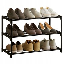 SZAFKA NA BUTY OBUWIE PÓŁKA REGAŁ STOJAK ORGANIZER 3 POZIOMY SOLIDNA CZARNA 75cm × 38cm × 28cm