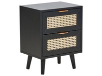 Szafka nocna 2 szuflady fronty rattanowe czarna OPOCO