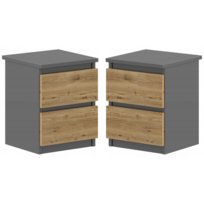 SZAFKA NOCNA STOLIK NOCNY DO SYPIALNI 2 SZUFLADY ZESTAW GRAFIT DĄB WOTAN