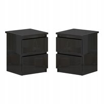 Szafka Nocna Stolik Nocny do Sypialni Zestaw 2 Szuflady Czarny Połysk