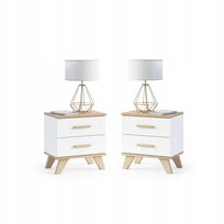 Szafka Nocna Stolik Nocny Komplet do Sypialni Biały Mat Dąb Wotan Scandi