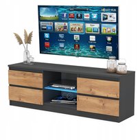 Szafka RTV 138cm Stolik pod TV Komoda stojąca 4 szuflady ANTRACYT/DĄB WOTAN