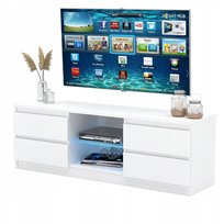 Szafka RTV 138cm Stolik pod TV Komoda stojąca 4 szuflady BIAŁA