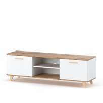 Szafka RTV BIAŁA w Stylu Skandynawski Stolik pod TV 138 cm Komoda Stojąca