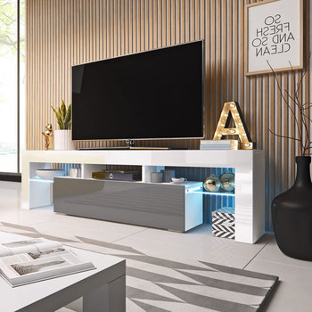 Szafka RTV Toronto, biało-szara, 158x40x41 cm - High Glossy Furniture