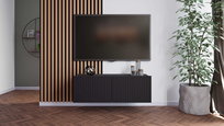 Szafka RTV Wisząca KOLDER Szerokość 100 cm Czarny Mat Ryflowany Front Do Salonu KL-01-CZM