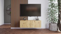 Szafka RTV Wisząca KOLDER Szerokość 100 cm Dąb Artisan Ryflowany Front Do Salonu KL-01-DAR
