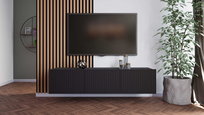 Szafka RTV Wisząca KOLDER Szerokość 150 cm Czarny Mat Ryflowany Front Do Salonu KL-02-CZM