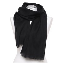 Szal Damski Duży Z Frędzlami Gładki Czarny Modny Wiosenny Szalik Moraj