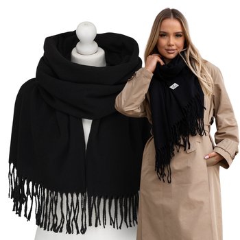 Szalik damski dwustronny z frędzlami elegancki szal na jesień zimę PETERSON czarny - Peterson