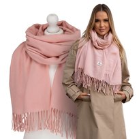 Szalik damski gładki elegancki miękki szal z frędzlami zima jesień PETERSON różowy