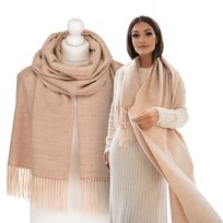 Szalik damski modny ciepły szal gładki elegancki dwustronny zima jesień Rovicky beżowy