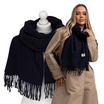 Szalik damski szal ciepły duży elegancki gładki do płaszcza PETERSON granatowy