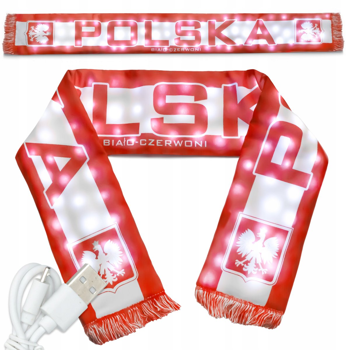 Xtech Szalik Polska Szalik Kibica Reprezentacji Dwustronny Świecący Led Usb
