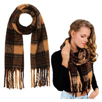 Szalik Zimowy Brązowy Duży z Frędzlami Puszysty Przyjemny Ciepły Wygodny