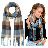 Szalik Zimowy Niebieski Duży Puszysty z Frędzlami Przyjemny Ciepły i Wygodny