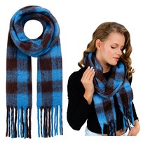 Szalik Zimowy Niebieski Duży Puszysty z Frędzlami Przyjemny Ciepły Wygodny