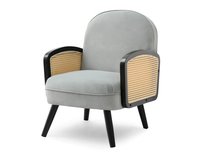 SZARY FOTEL Z RATTANOWYMI PODŁOKIENIKAMI WELUR WILSON NOGI CZARNE