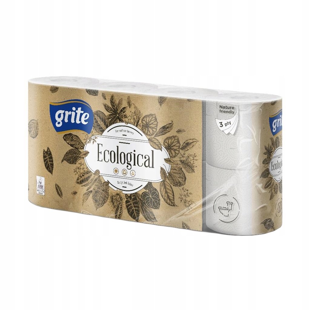Szary Papier Toaletowy Ekologiczny 3 Warstwowy Grite Ecological 8 Rolek ...