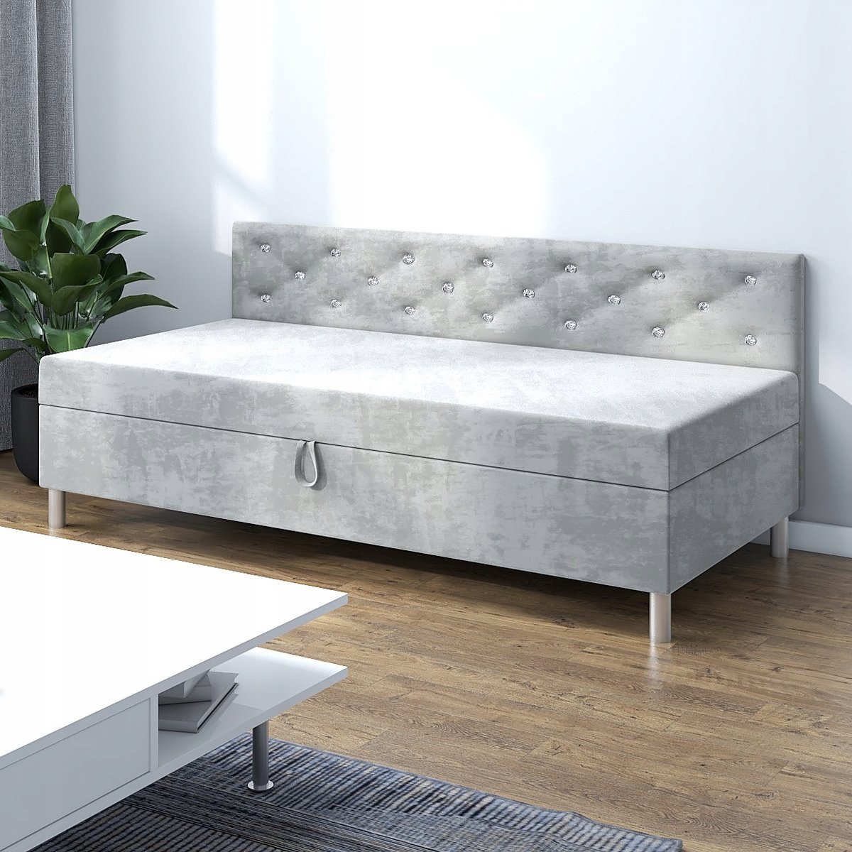 Szary tapczan z materacem kieszeniowym Princess+ bok 120 - Tapczany24 ...