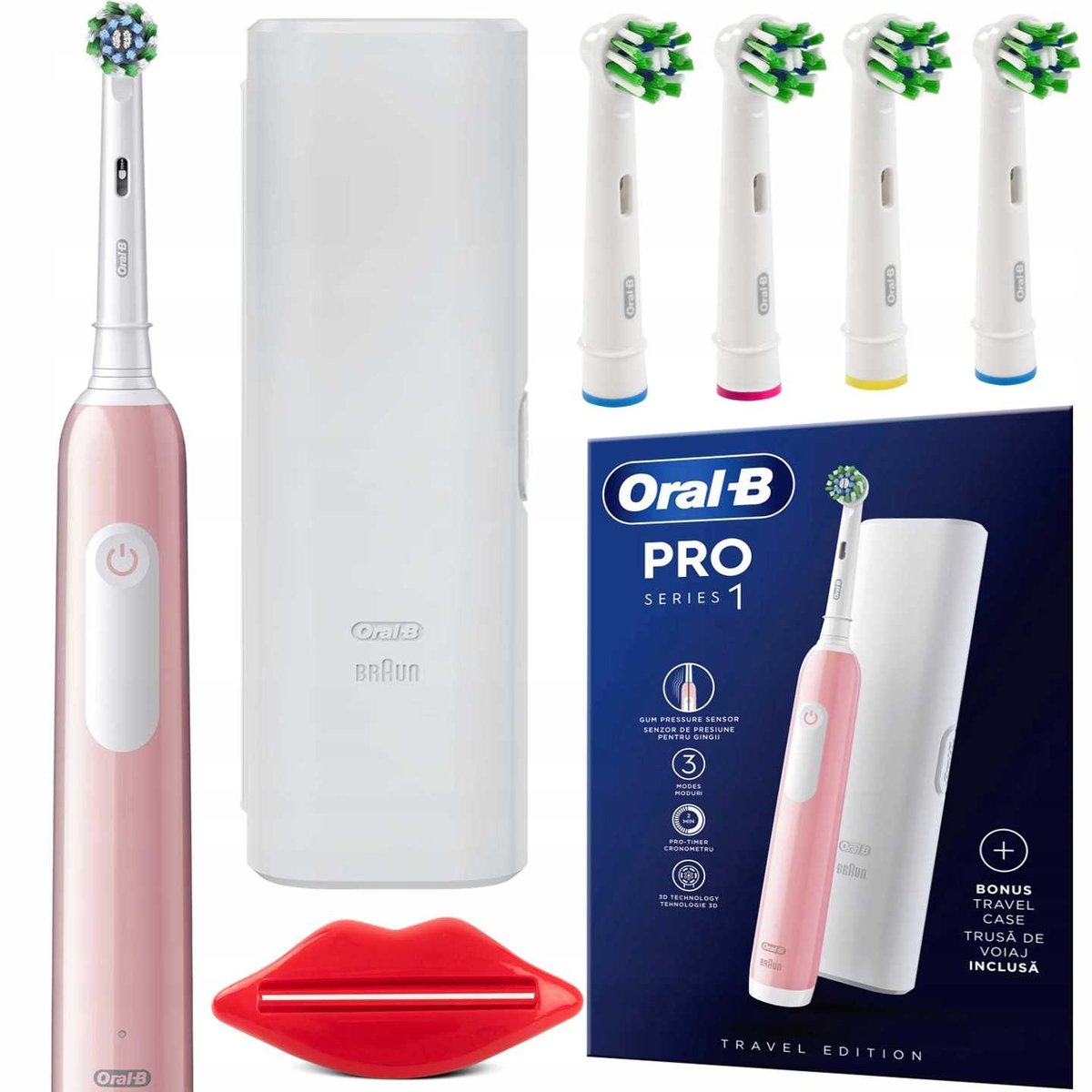 Szczoteczka Elektryczna Oral-B Pro 1 Różowa Cross Action + Etui 4X ...