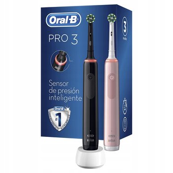 szczoteczka elektryczna ORAL-B Pro 3 3900, 2 szt. - czarna różowa rotacyjna z końcówkami Cross Action wybielająca z timerem 3D ruchy - Oral-B