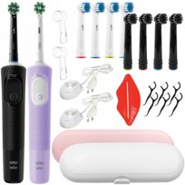 Szczoteczka elektryczna ORAL-B Vitality PRO, 2 szt - czarna fioletowa zestaw z końcówkami i etui do zębów dla pary