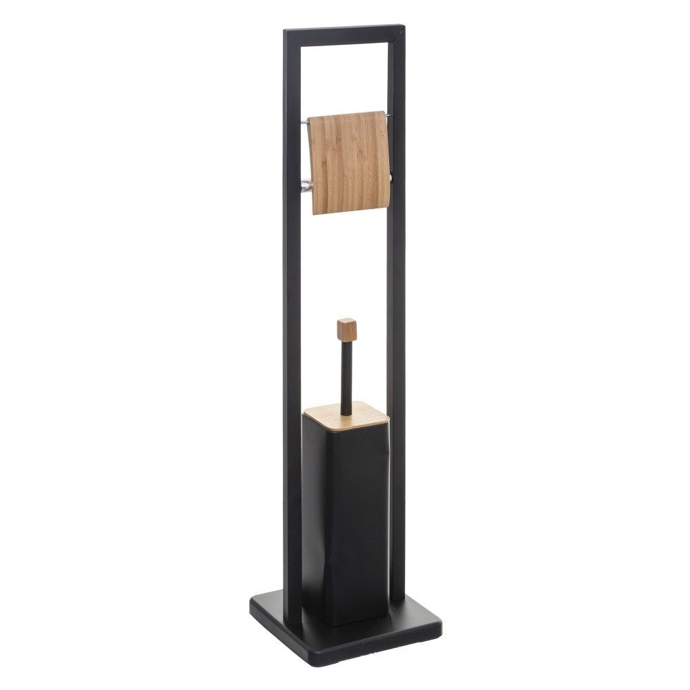 Szczotka toaletowa z uchwytem na papier toaletowy NATURELO, 2w1, kolor czarny