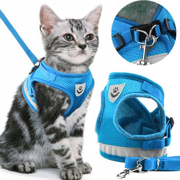 SZELKI BEZUCISKOWE SPACEROWE REGULOWANE ODBLASK DLA KOTA + SMYCZ ROZMIAR S - Reverse