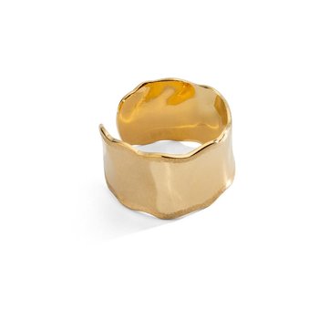 Szeroki pierścionek z gniecionej blachy, srebro 925 : Rozmiar pierścionka - Uniwersalnego - L - (min. 15 - Φ17,33 MM / max. 21 - Φ19,33 MM), Srebro - kolor pokrycia - Pokrycie żółtym 18K złotem - GIORRE